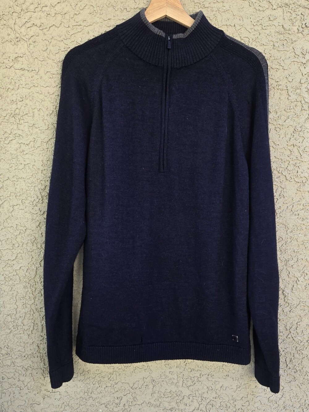 Smartwool Men's Navy Zip-Neck Sweater with Gray Shoulder Trim